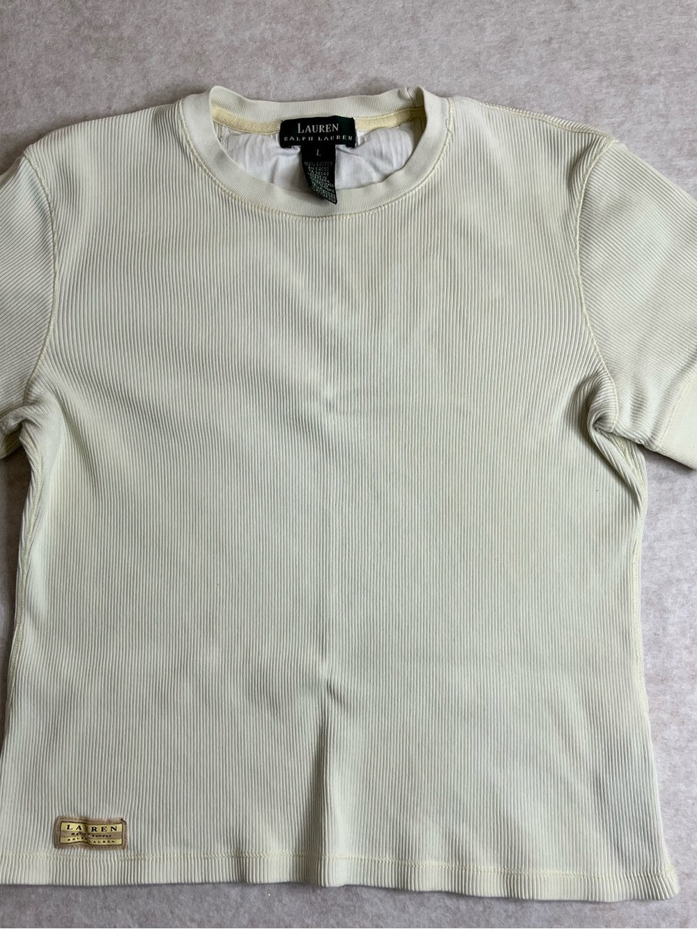 Vintage Lauren Ralph Lauren Cream Ribbed Tee Top L